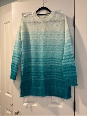 Anthropologie Teal Ombre Crewneck Sweater